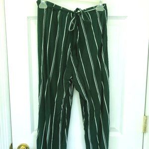 Green and White Striped Flowy Pants